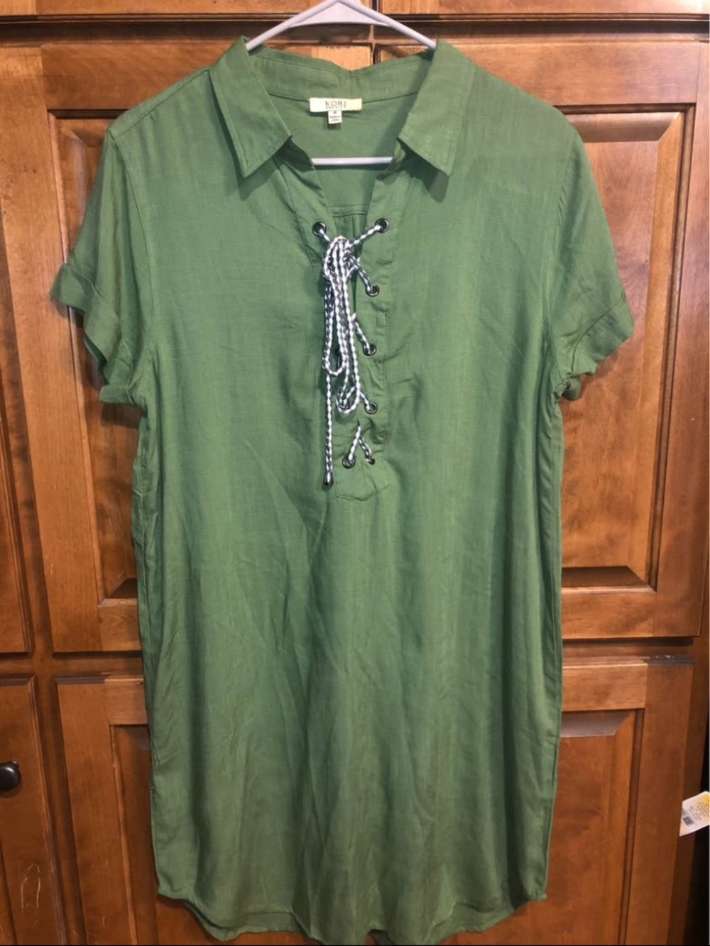kori america womens medium green tied criss cross dress fits up to a large